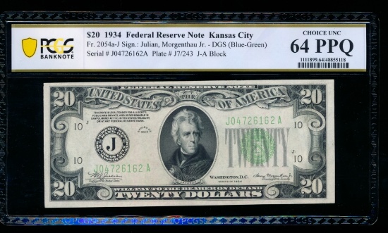 1934 $20 Kansas City FRN PCGS 64PPQ