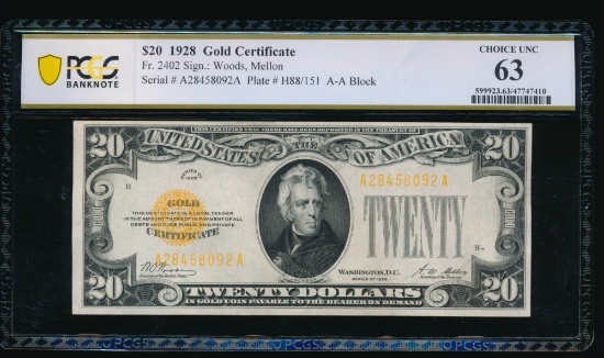 1928 $20 Gold Certificate PCGS 63