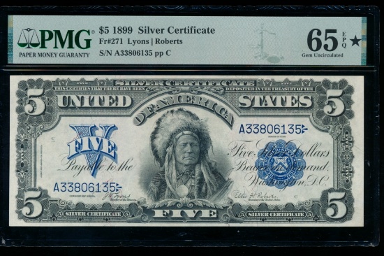 1899 $5 Chief Silver Certificate PMG 65EPQ