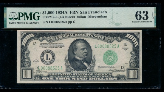 1934A $1000 San Francisco FRN PMG 63EPQ