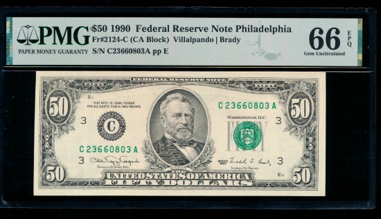 1990 $50 Philadelphia FRN PMG 66EPQ