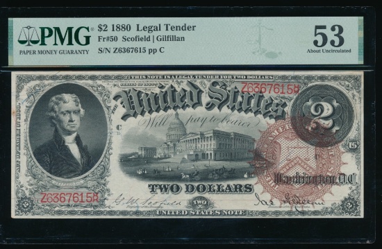 1880 $2 Legal Tender Note PMG 53