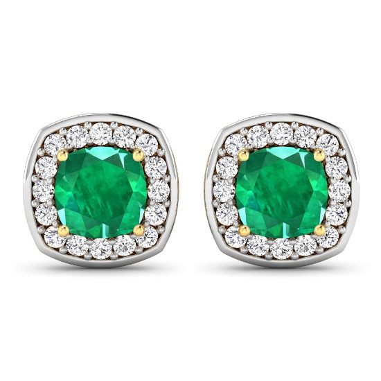 14KT Yellow Gold 1.92ctw Zambian Emerald and Diamond Earrings