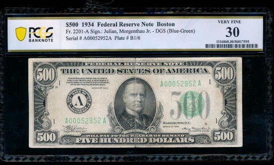 1934 $500 Boston FRN PCGS 30