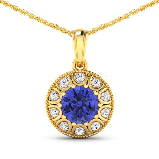 14KT Yellow Gold 2.02ctw Tanzanite and Diamond Pendant