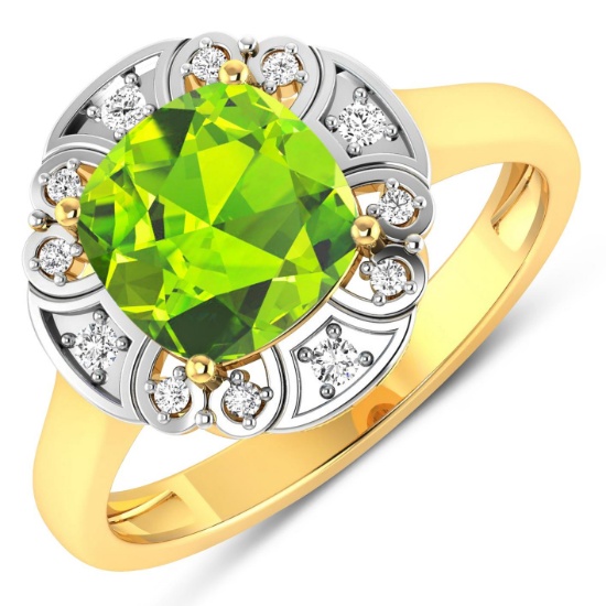 14KT Yellow Gold 2.02ctw Peridot and Diamond Ring