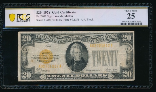 1928 $20 Gold Certificate PCGS 25