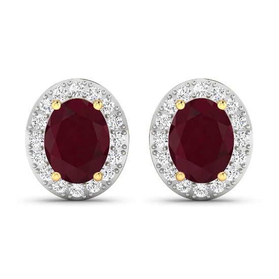 14KT Yellow Gold 3ctw Ruby and Diamond Earrings