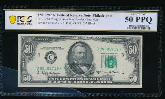 1963A $50 STAR Philadelphia FRN PCGS 50PPQ