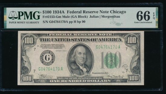 1934A $100 Chicago FRN PMG 66EPQ