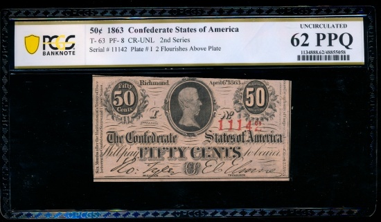 50 Cent 1863 T-63 Confederate PCGS 62PPQ