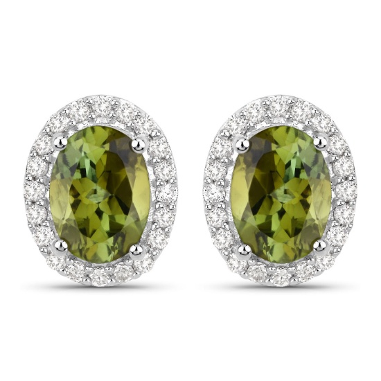 14KT White Gold 1.92ctw Green Tourmaline and White Diamond Earrings