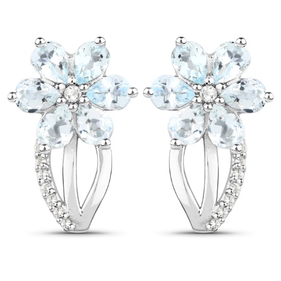 Plated Rhodium 1.44ctw Aquamarine and White Topaz Earrings