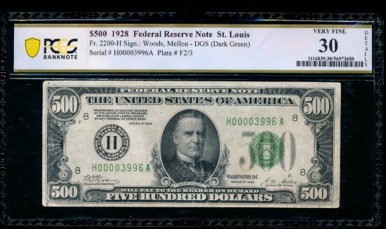 1928 $500 St Louis FRN PCGS 30
