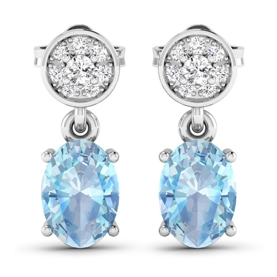 14KT White Gold 1.02ctw Aquamarine and Diamond Earrings