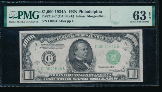 1934A $1000 Philadelphia FRN PMG 63EPQ