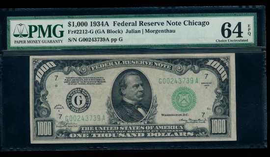 1934A $1000 Chicago FRN PMG 64EPQ
