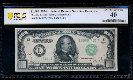 1934A $1000 San Francisco FRN PCGS 40