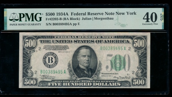 1934A $500 New York FRN PMG 40EPQ