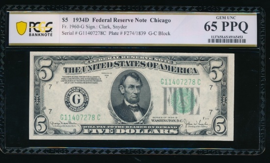 1934D $5 Chicago FRN PCGS 65PPQ
