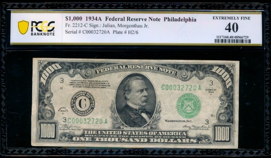 1934A $1000 Philadelphia FRN PCGS 40