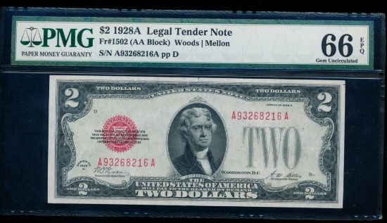1928A $2 Legal Tender Note PMG 66EPQ