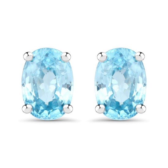 Plated Rhodium 2.40ctw Blue Zircon Earrings
