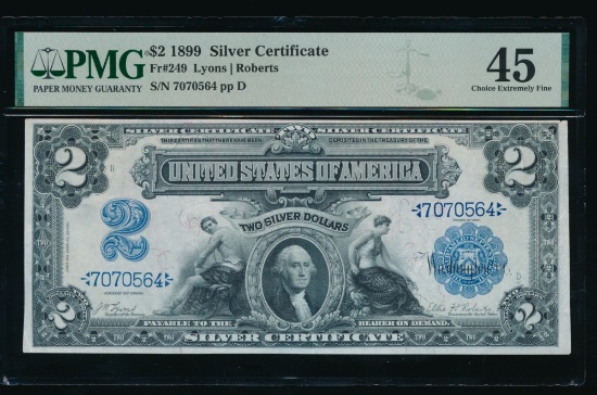 1899 $2 Mini Porthole Silver Certificate PMG 45