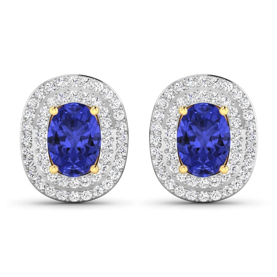 14KT Yellow Gold 1.24ctw Tanzanite and Diamond Earrings
