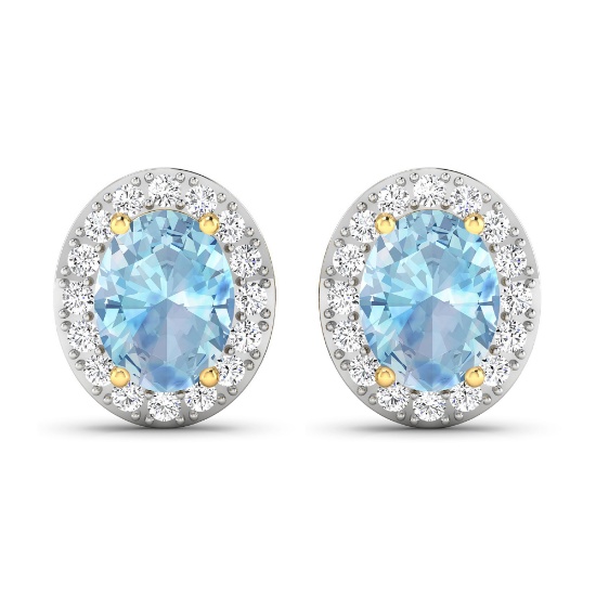 14KT Yellow Gold 1.92ctw Aquamarine and Diamond Earrings