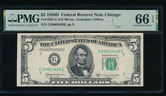 1950D $5 Chicago FRN PMG 66EPQ