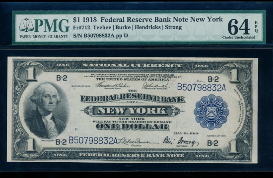 1918 $1 New York FRBN PMG 64EPQ