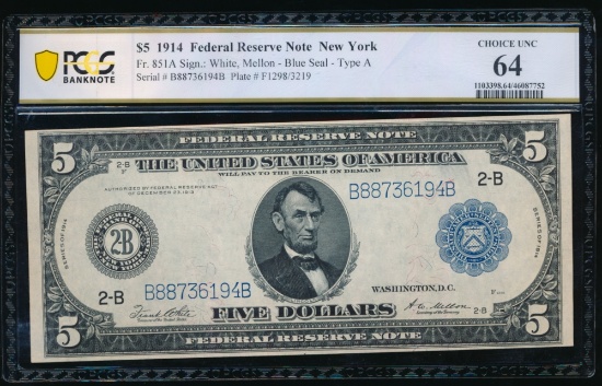 1914 $5 New York FRN PCGS 64