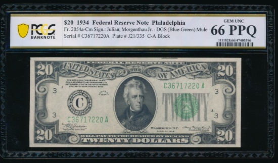 1934 $20 Philadelphia FRN PCGS 66PPQ