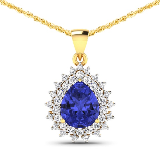 14KT Yellow Gold 3.25ctw Tanzanite and Diamond Pendant