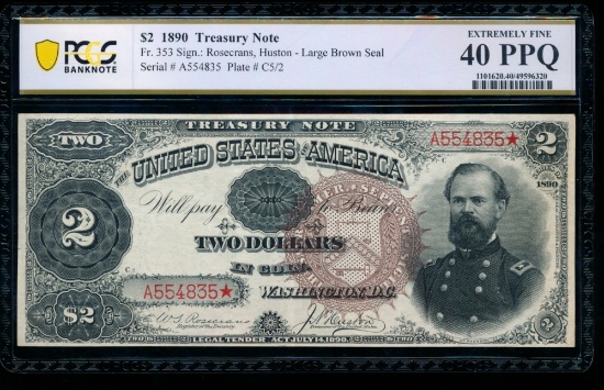 1890 $2 Treasury Note PCGS 40PPQ