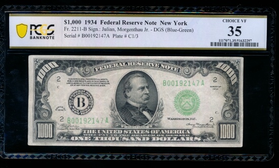 1934 $1000 New York FRN PCGS 35
