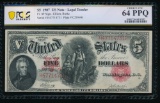 1907 $5 Legal Tender Note PCGS 64PPQ