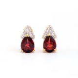 Plated 18KT Yellow Gold 2.12cts Garnet and Diamond Earrings