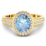 14KT Yellow Gold 1.28ct Aquamarine and Diamond Ring