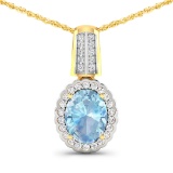 14KT Yellow Gold 1.4ctw Aquamarine and Diamond Pendant