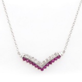 Plated Rhodium 0.73ctw Ruby and Diamond Pendant with Chain