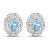 14KT Yellow Gold 0.7ctw Aquamarine and Diamond Earrings