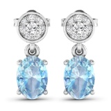 14KT White Gold 1.02ctw Aquamarine and Diamond Earrings