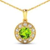 14KT Yellow Gold 1.85ctw Peridot and Diamond Pendant