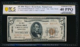 1929 $5 Green Lane PA National PCGS 40PPQ