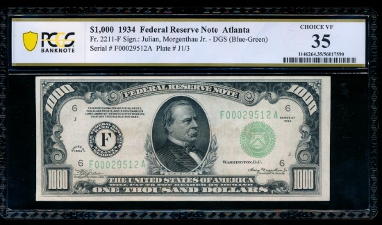 1934 $1000 Atlanta FRN PCGS 35