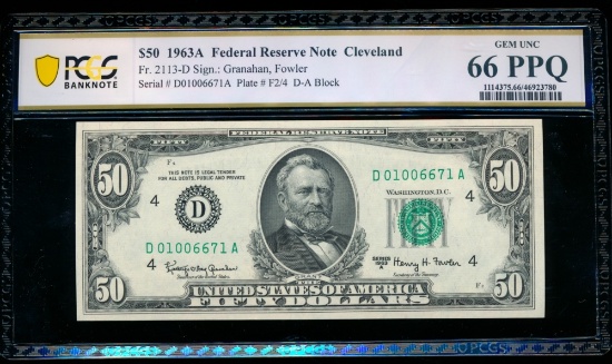 1963A $50 Cleveland FRN PCGS 66PPQ