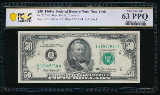 1969A $50 New York FRN PCGS 63PPQ