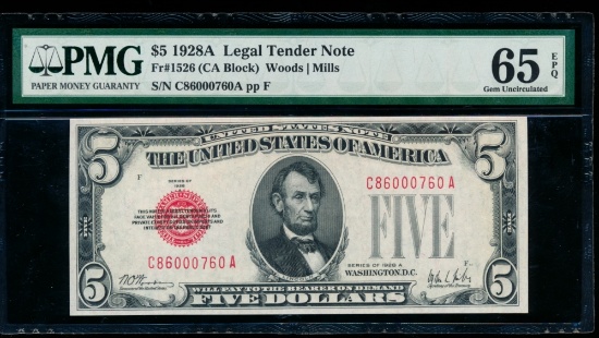 1928A $5 Legal Tender Note PMG 65EPQ